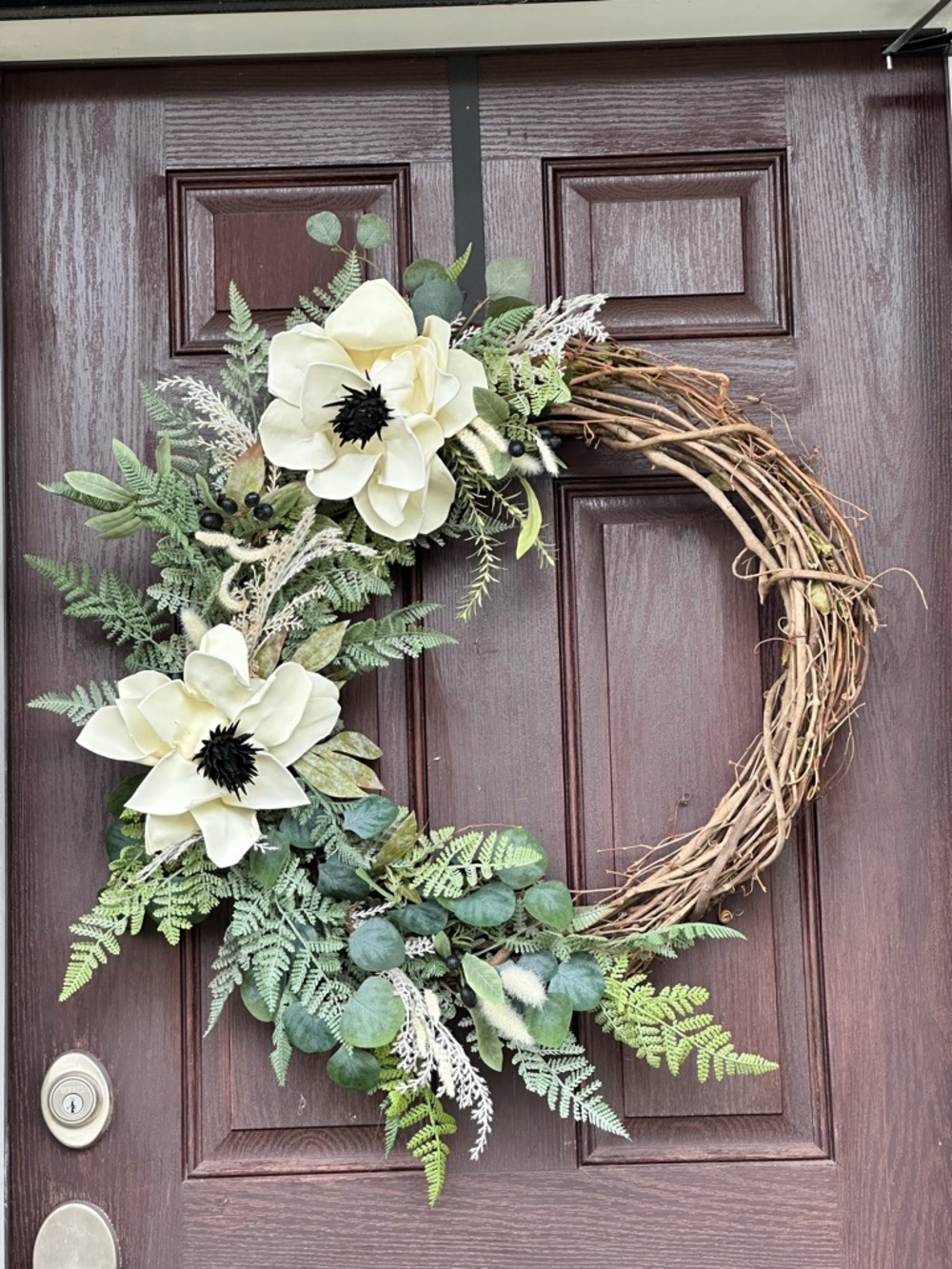 Cream Floral Grapevine Wreath with Greenery